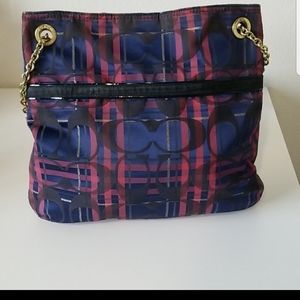 Coach Poppy Lurex Tartan Signature Navy/Pink Chain